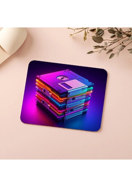 Renkli Disketler Temalı Retro Mousepad - 19X23 cm 2 mm Dikdörtgen Ithal Baskılı Mouse Pad indirimleri