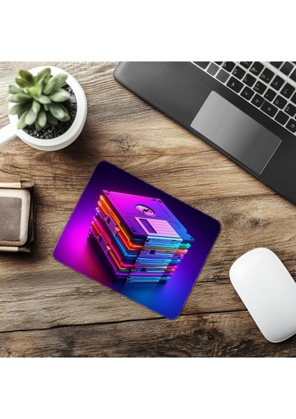 Renkli Disketler Temalı Retro Mousepad - 19X23 cm 2 mm Dikdörtgen Ithal Baskılı Mouse Pad