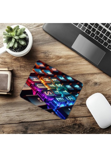 Çalışkanlık Mesajlı Renkli Klavye Tasarımı - 19X23 cm 2 mm Dikdörtgen Ithal Baskılı Mouse Pad