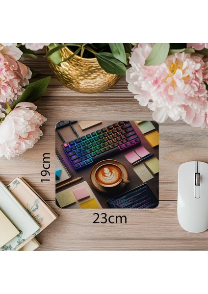 Sticky Note ve Kod Parçacıklı Mouse Pad - 19X23 cm 2 mm Dikdörtgen Ithal Baskılı Mouse Pad