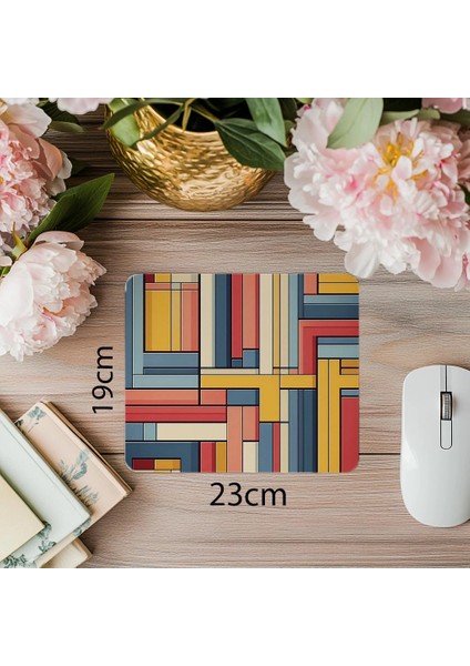 Bauhaus Stilinde Renkli Şekillerle Mouse Pad - 19X23 cm 2 mm Dikdörtgen Ithal Baskılı Mouse Pad