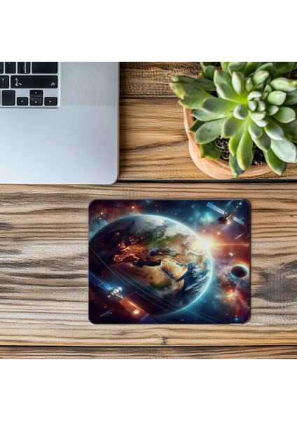 Uydularla Çevrili Gerçekçi Gezegen Mousepad - 19X23 cm 2 mm Dikdörtgen Ithal Baskılı Mouse Pad modelleri