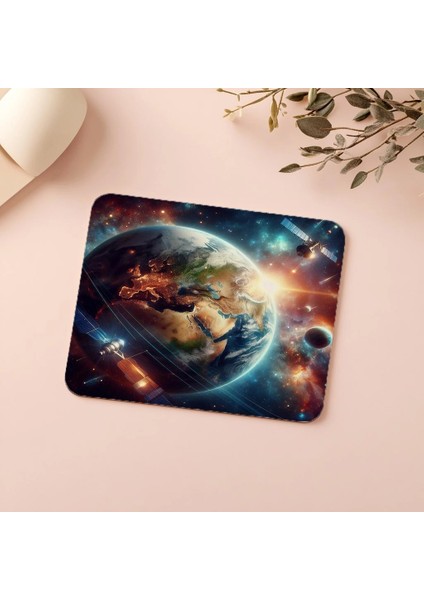 Uydularla Çevrili Gerçekçi Gezegen Mousepad - 19X23 cm 2 mm Dikdörtgen Ithal Baskılı Mouse Pad indirimleri