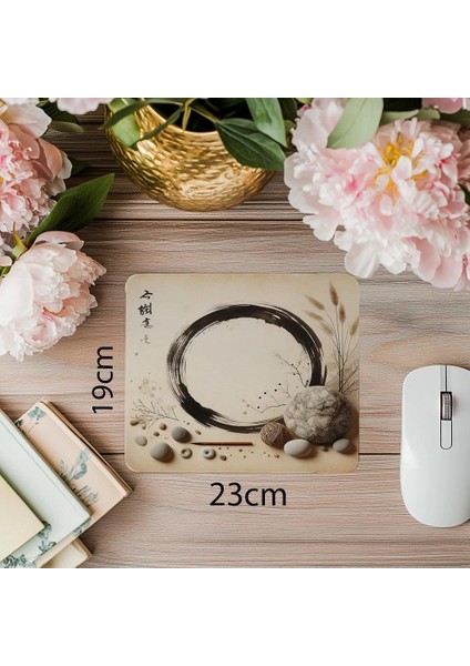 Bambu ve Taşlı Zen Sembolü Mouse Pad - 19X23 cm 2 mm Dikdörtgen Ithal Baskılı Mouse Pad