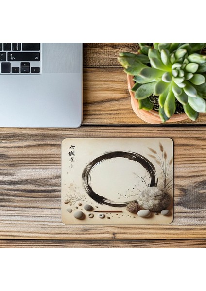 Bambu ve Taşlı Zen Sembolü Mouse Pad - 19X23 cm 2 mm Dikdörtgen Ithal Baskılı Mouse Pad modelleri