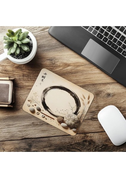 Bambu ve Taşlı Zen Sembolü Mouse Pad - 19X23 cm 2 mm Dikdörtgen Ithal Baskılı Mouse Pad