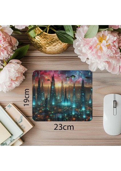 Gökyüzünde Parlayan Gece Şehri Mousepad - 19X23 cm 2 mm Dikdörtgen Ithal Baskılı Mouse Pad