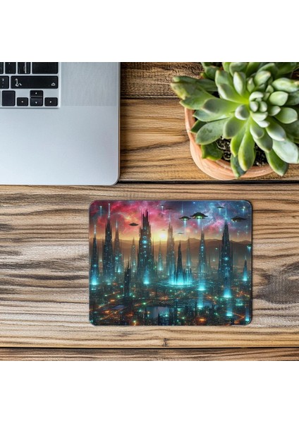 Gökyüzünde Parlayan Gece Şehri Mousepad - 19X23 cm 2 mm Dikdörtgen Ithal Baskılı Mouse Pad modelleri