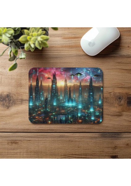 Gökyüzünde Parlayan Gece Şehri Mousepad - 19X23 cm 2 mm Dikdörtgen Ithal Baskılı Mouse Pad fırsatları