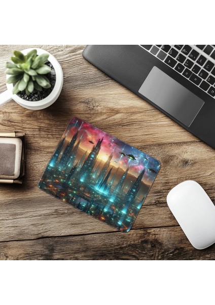 Gökyüzünde Parlayan Gece Şehri Mousepad - 19X23 cm 2 mm Dikdörtgen Ithal Baskılı Mouse Pad