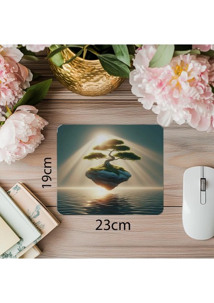 Kayalık Üzerinde Bonsai 3D Mouse Pad - 19X23 cm 2 mm Dikdörtgen Ithal Baskılı Mouse Pad