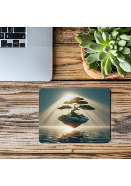 Kayalık Üzerinde Bonsai 3D Mouse Pad - 19X23 cm 2 mm Dikdörtgen Ithal Baskılı Mouse Pad modelleri