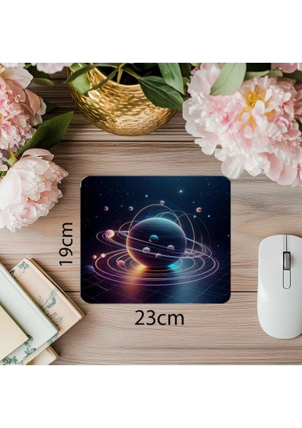 Geometrik Solar Sistem Tasarımlı Mouse Pad - 19X23 cm 2 mm Dikdörtgen Ithal Baskılı Mouse Pad