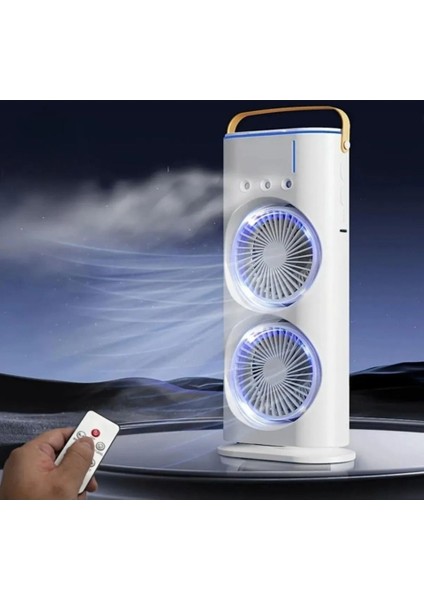 Masaüstü Çift Fanlı Buzlu Vantilatör LED Işıklı Otomatik Salınımlı Taşınabilir Soğutucu Fan Buzlu Klima