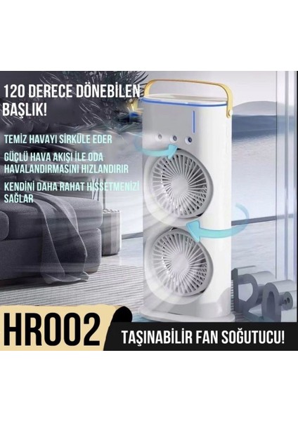 Masaüstü Çift Fanlı Buzlu Vantilatör LED Işıklı Otomatik Salınımlı Taşınabilir Soğutucu Fan Buzlu Klima indirimleri