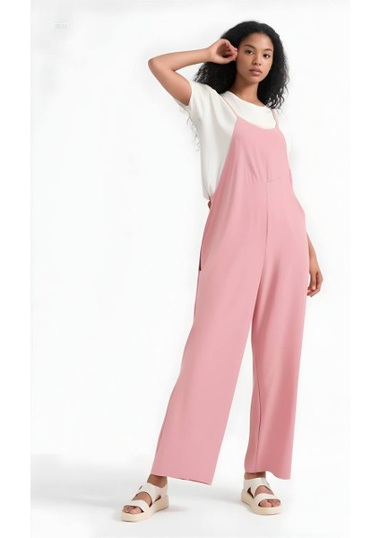 Kadın Pudra Ayarlanabilir Askılı Cepli Bol Paça Bahçıvan Tulum HZL22S-BD170191 fırsatları