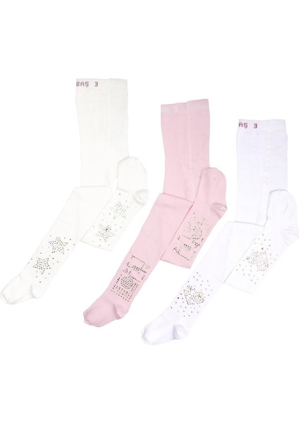 Kız Çocuk Pamuklu Taşlı Desenli 3'lü Külotlu Çorap