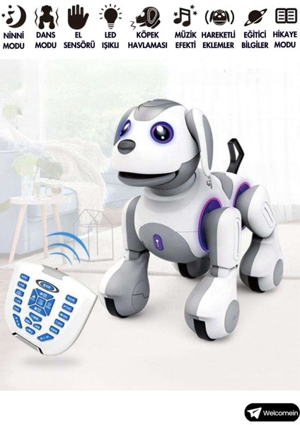 Oyuncak Uzaktan Kumandalı 22 Fonksiyonlu Smart Interaktif Akıllı Robot Köpek Sesli Ve Işıklı Hareketli Kumandalı Sevimli Dost