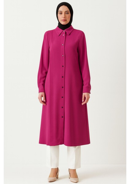 1625 Zunik Önden Düğmlei Pile Detaylı Uzun Tunik Qys Tunik #24-03#