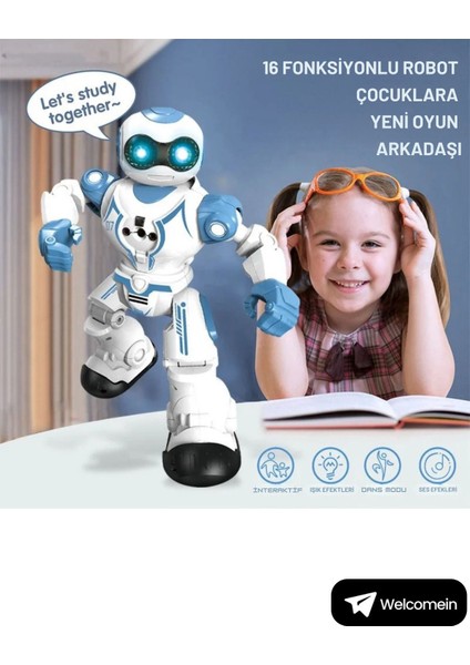 16 Fonksiyonlu Şarjlı Uzaktan Kumandalı Akıllı Robot Sesli Işıklı Programlama Dans Moonwalk Robot fiyatları