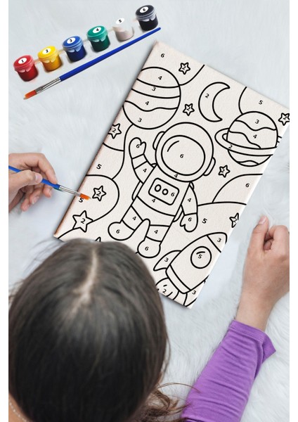 Uzay Sayılarla Boyama Tuval Seti Çocuk, Kodlamalı Hobi Aktivite, Çocuklar Için Sayılarla Boyama