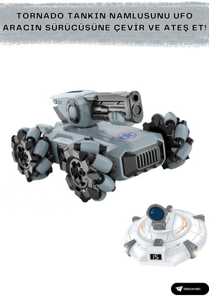 Oyuncak 2.4 Ghz Uzaktan Kumandalı Şarjlı Full Fonksiyon Şarjlı Ufo Avcısı Akrobatik Tank Araba 2in1 fiyatları