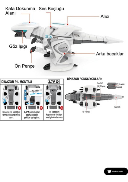 Oyuncak Uzaktan Kumandalı 13 Fonksiyonlu El Sensörlü Şarjlı Etkileşimli Işıklı Müzikli Robot Dinozor fırsatları