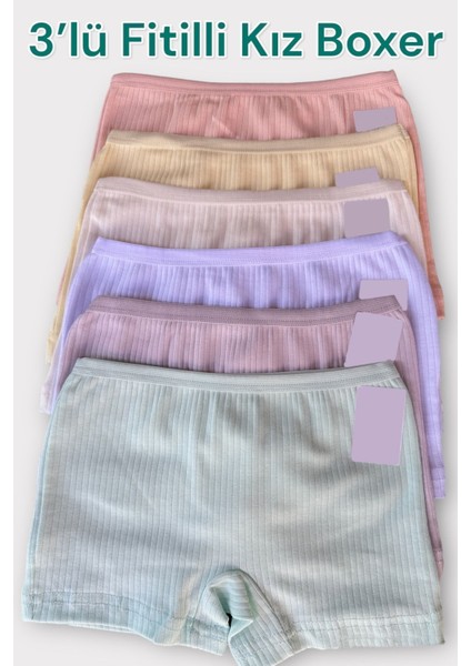 3'lü Kız Çocuk Renkli Likralı Pamuklu Fitilli Boxer Külot fiyatları