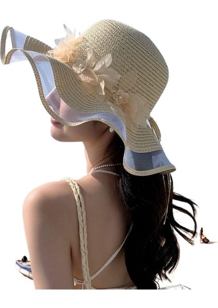 Yeni Stil Şapka Kadın Dantel Çiçek Hasır Şapka Yaz Büyük Siperlikli Güneş Şapkası Deniz Kenarı Plaj Güneş Şapkası (Yurt Dışından)