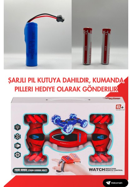 Oyuncak Bilekten Kontrol ve Bilek Kumandalı Çift Kontrollü Şarjlı LED Işıklı Sesli Akrobat Araba