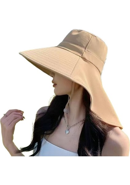 Kadınlar Için Yeni Büyük Siperlikli Güneş Şapkası Uv Koruması Su Geçirmez Yüz Örtüsü Şal Güneş Şapkası (Yurt Dışından)