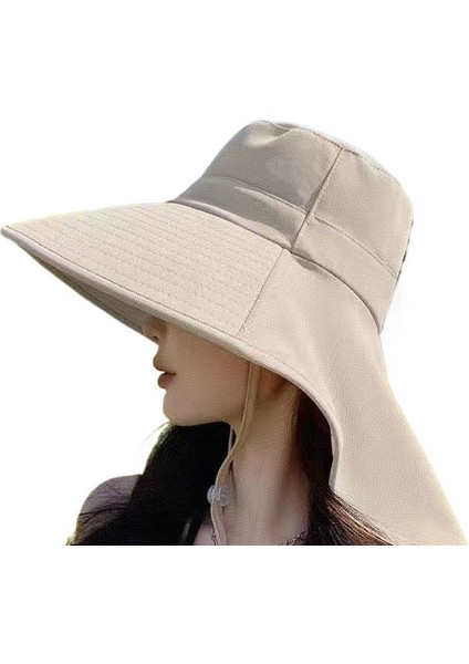 Kadınlar Için Yeni Büyük Siperlikli Güneş Şapkası Uv Koruması Su Geçirmez Yüz Örtüsü Şal Güneş Şapkası (Yurt Dışından)
