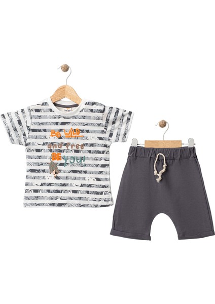 Kabartma Baskılı Şortlu Takım Antrasit