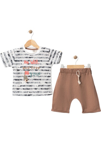 Kabartma Baskılı Şortlu Takım Camel