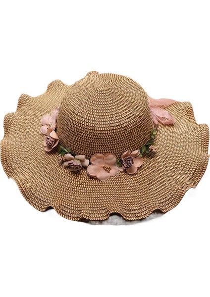 2025 Yeni Stil Kadın Şapkası Büyük Dalga Çiçek Güneş Şapkası Plaj Açık Güneş Şapkası Güneş Koruma Hasır Şapka (Yurt Dışından)