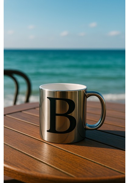 B Harfli Yazı Baskılı Gümüş Renk Büyük Boy Kupa Bardak indirimleri