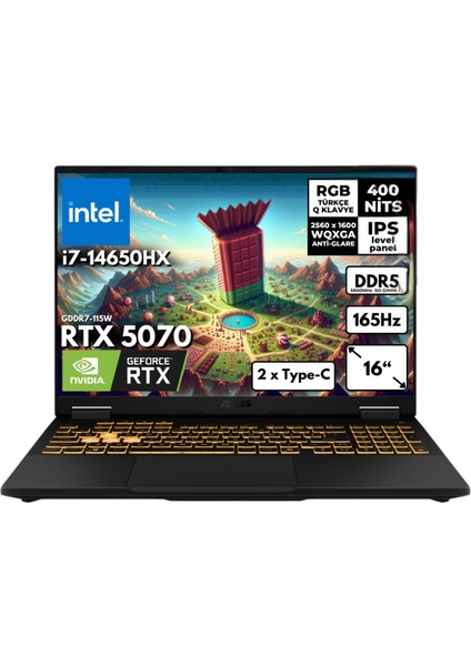 Tuf Gaming F16 FX608JPR I7-14650HX 16 GB 4 Tbssd 8gb RTX5070 16" 165 Hz 2.5k Wqxga Freedos Gaming Laptop FX608JPRAT5
