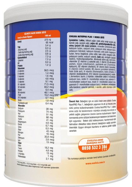 Evolvia Nutripro Plus 1 Bebek Sütü 800 gr 2 Adet