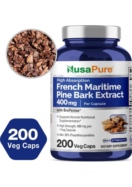 French Maritime Pine Bark Extract 400 mg Per 200 Veggie Capsul Supply Bioperine Non-Gmo.abd fırsatları