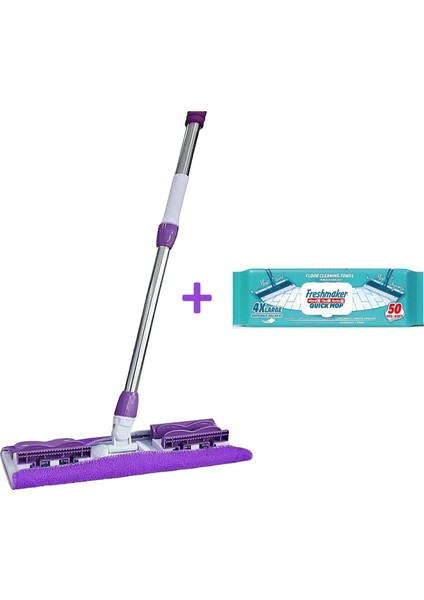 Mandallı Sihirli Mop Takımı + Freshmaker 50'li Mop Uyumlu Yer Temizlik Havlusu - Set