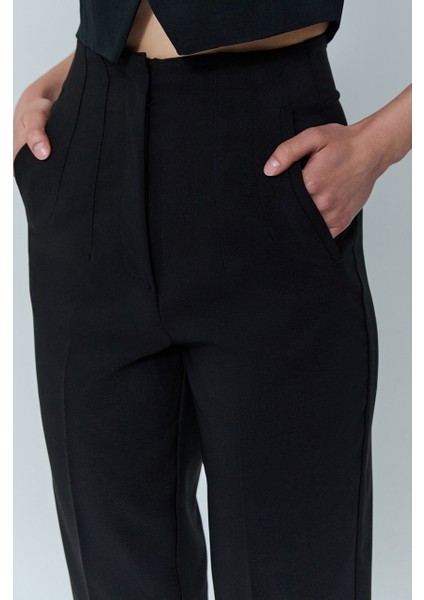 Pens Detaylı Yüksel Bel Pantolon Siyah