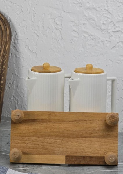 Porselen Yağdanlık Seti - Ahşap Stantlı 2X600 ml fırsatları