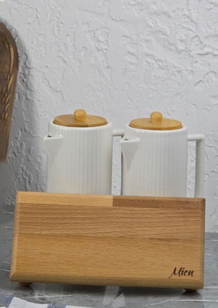 Porselen Yağdanlık Seti - Ahşap Stantlı 2X600 ml indirimleri