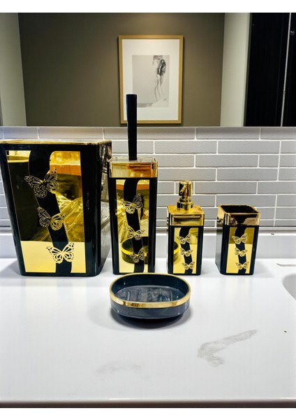 Banyo Takımı Akrilik 5 Parça Desenli Kapaklı Banyo Seti Aksoylar Home Avm modelleri