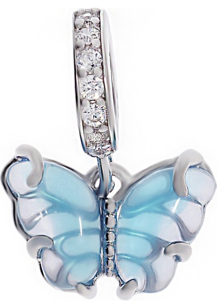 Kadın Mavi Kelebek Model Gümüş Charm