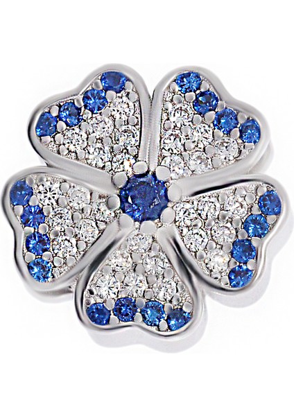 Kadın Çiçek Model Lacivert Taş Detay Taşlı Gümüş Charm