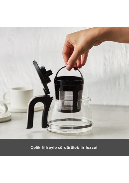 Just Coffee Aroma 2’si 1 Arada Filtre Kahve ve Çay Makinesi, 750 ml Cam Demlik, Çelik Filtre, 650 W, 5 Fincan Kapasiteli