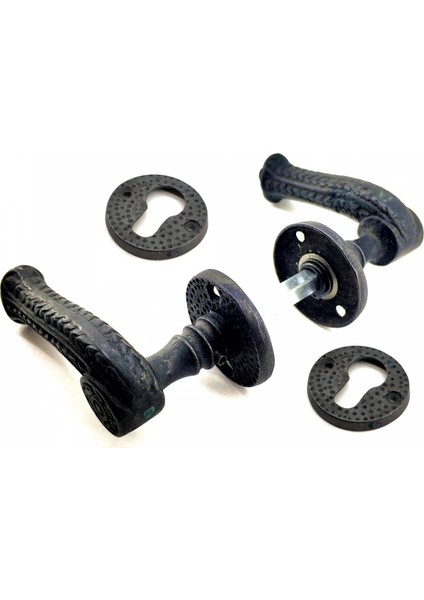 Antika Tarz Dekoratif Pirinç Rozetli Banyo Kapı Kolu - 49 Mm, Oksit