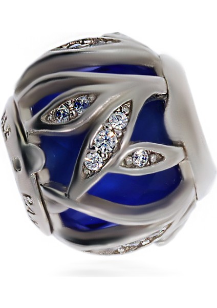 Kadın Lacivert Renk Yaprak Detay Gümüş Charm