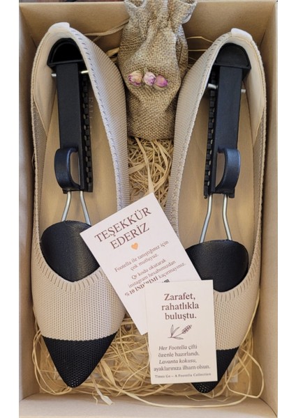 Kadın Bej-Siyah Babet – Rahat & Şık Flyknit Kumaş